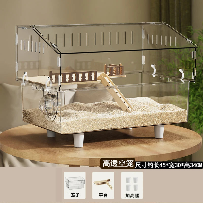 Hamster Cage, Oversized Luxury Villa, Acrylic Transparent Box, Golden Bear, Large Space, Special Anti-prison Break Big House