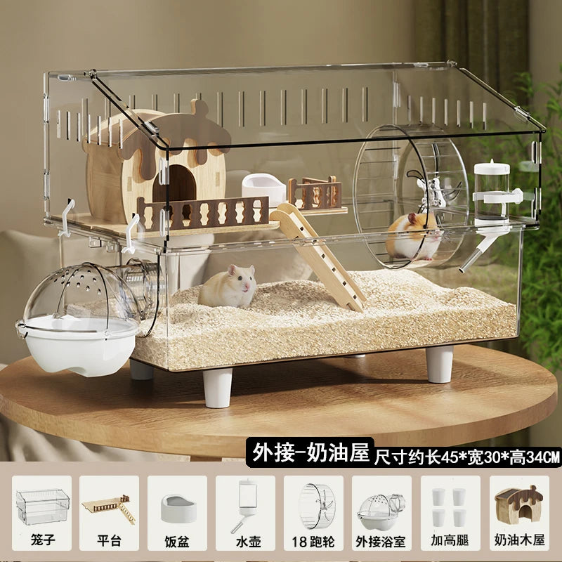 Hamster Cage, Oversized Luxury Villa, Acrylic Transparent Box, Golden Bear, Large Space, Special Anti-prison Break Big House
