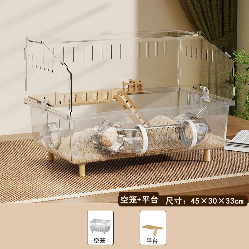 Hamster Cage, Oversized Luxury Villa, Acrylic Transparent Box, Golden Bear, Large Space, Special Anti-prison Break Big House