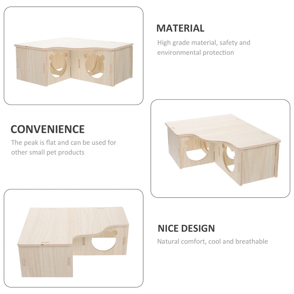 Wooden Multi Room Maze Toy Small Pet House Hamster Hideout Guinea Pig Habitat Cages Wooden Mouse Nest Small Animal Home