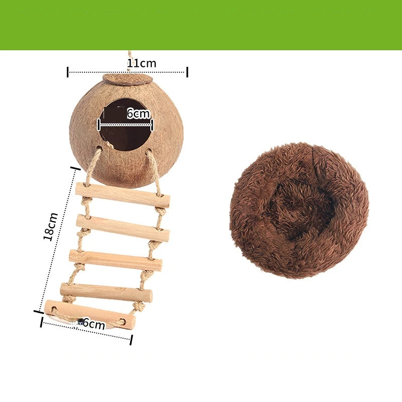 Hamster House Bite-resistant Natural Small Pet Coconut Cages Guinea-pig Hamster Hideout House Toy Wooden House Pet Supplies