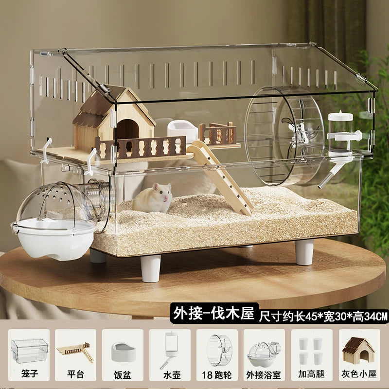 Hamster Cage, Oversized Luxury Villa, Acrylic Transparent Box, Golden Bear, Large Space, Special Anti-prison Break Big House